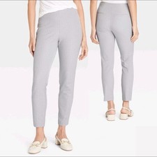 A New Day Women's Gray Check Stretch High Rise Side Zip Skinny Ankle Pants 10