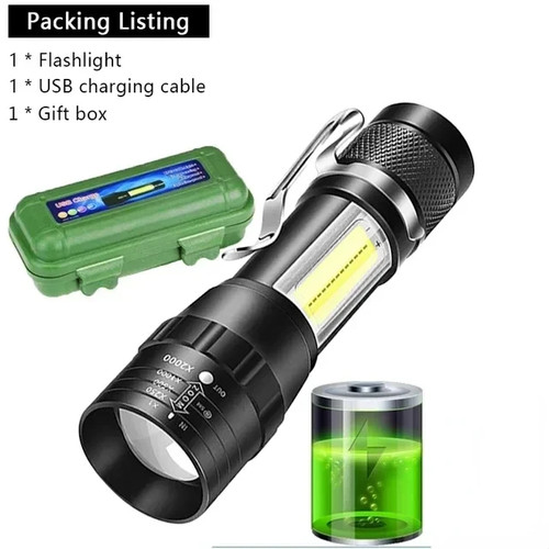 USB Rechargeable Mini Flashlight (COB+XPE) - 3 Modes, Zoomable - Picture 26 of 34