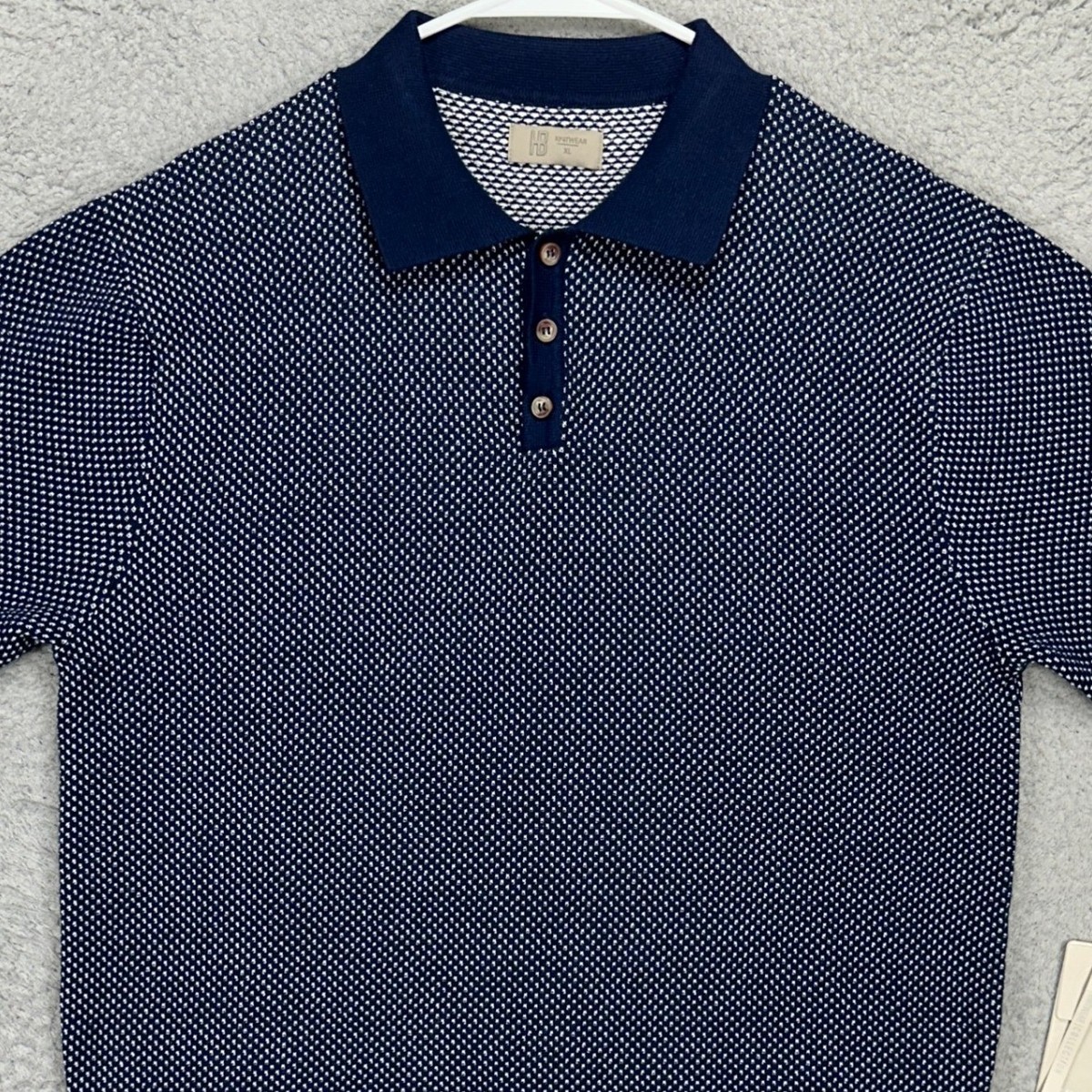 Hudson Barrow Mens Knit Polo Shirt XL Navy White Casual Short