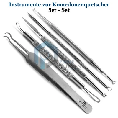 Komedonenquetscher Pickel Mitesser Entferner Pinzette Akne Porenreiniger 5er Set - Bild 1 von 4
