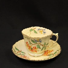 Aynsley Cup & Saucer Square #C507 Hand Painted Orange Honeysuckle Gold 1934-1939