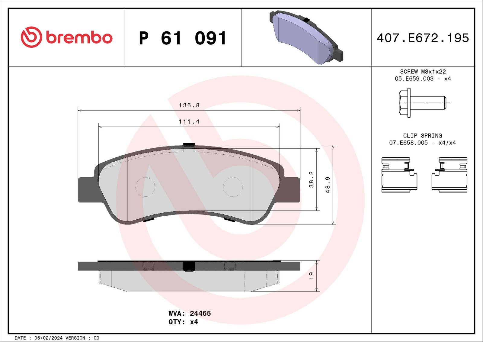 Für BREMBO P 61 091 Brake Pad Set, disc brake P 61 091 Brake pads set rear , fi - Bild 7