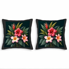 Tropical Floral Throw Pillow Covers 18x18in Set of 2 - Elegant Pink Plumeria