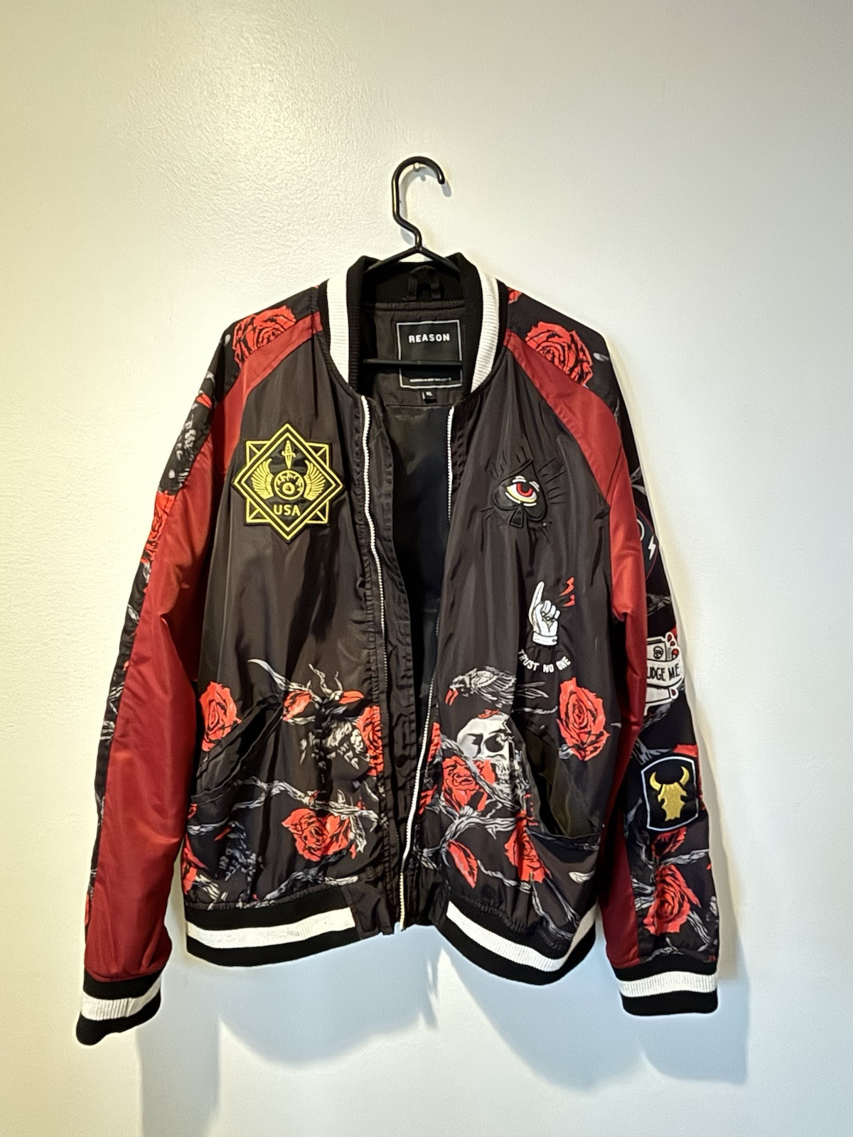 Reason Patchwork Bomber Jacket “Trust No One” Siz… - image 1