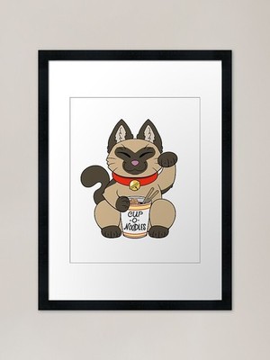 Lucky Cat Cup-O-Noodles ��amesisch gerahmtes Wandbild Poster Leinwanddruck Bild