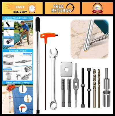 13 PCS Pool Cover Tool Kit - Stainless Steel Rod, Hex Key & Wrench for Anchors
