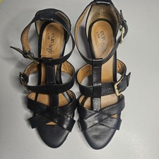 Eurosoft Sofft Womens Sandals 9M Black Leather Ankle Strap Comfort Heels