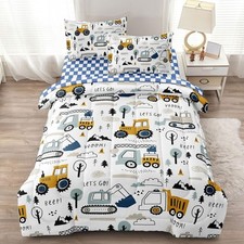 5-Pcs Construction Full Size Boys Bedding Set, Kids Comforter Set Full, Car1