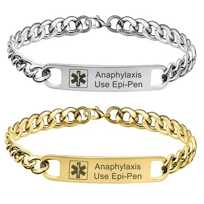 2 Stück Edelstahl medizinisches Warnarmband Anaphylaxie Verwendung Epi-Pen - Bild 1 von 4