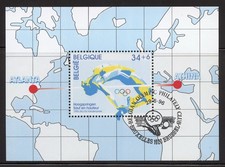 Belgium B1131a  Used,  Olympics Centennial S/S with Show Cancel from 1996.