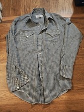 VTG 80s H Bar C California Ranchwear Shirt Men 15.5x34 Check Western Pearl Snap