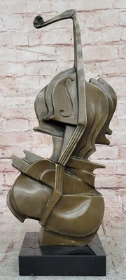 Salvador Dali Style Bronze Violin Sculpture - Modernist Art on Marble Base Figur
