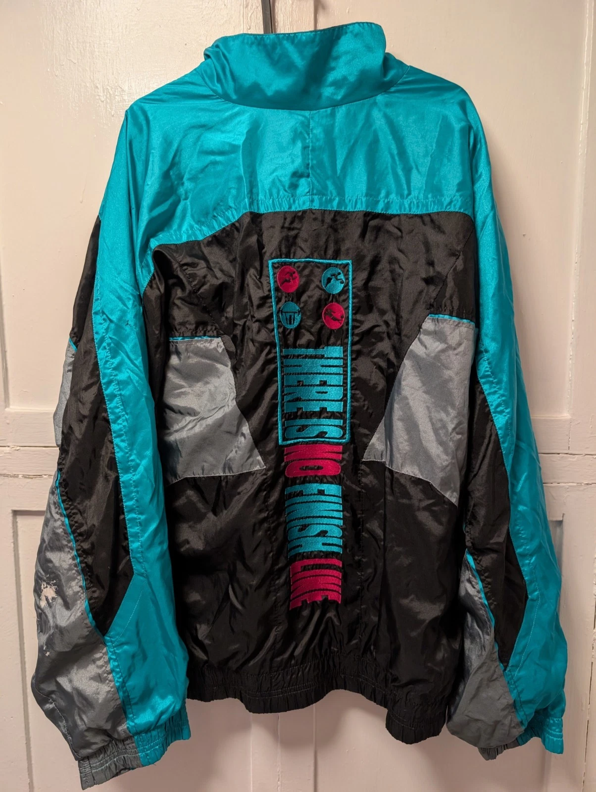 VTG 90s Nike "There Is No Finish Line" Windbreaker Jacket Teal Silver L Grail