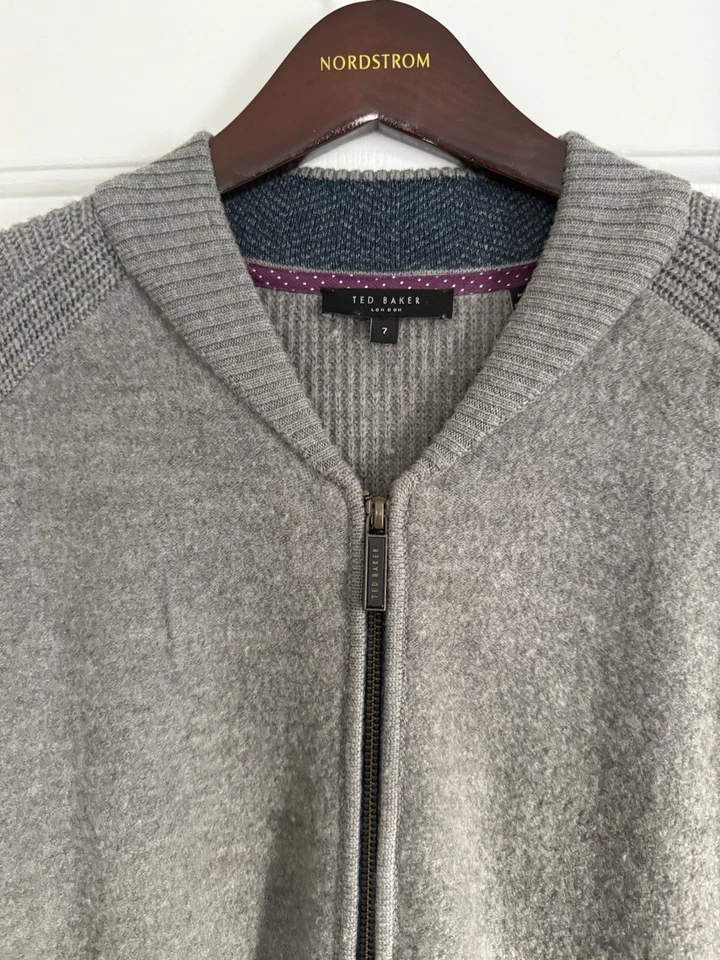 Suéter cárdigan Ted Baker XL con cremallera para hombre en gris con cuello chal y bolsillos Foto 2 de 3