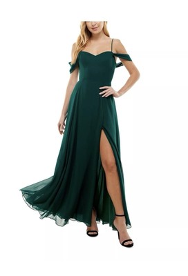CITY STUDIOS Gown Juniors Dark Forest  Cold Shoulder Lace Up Back Size 9