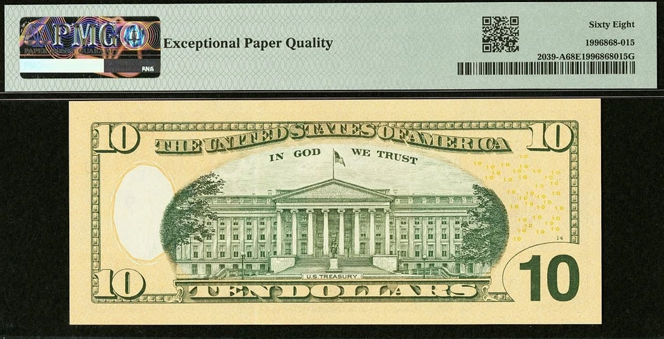 2004A $10 FRN PMG Gem 68EPQ - Fancy Radar Serial Number 09000090 - Image 3 of 3