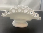 VTG Smith White Milk Glass Banana Boat Bowl Colonial Lace Scalloped Rim