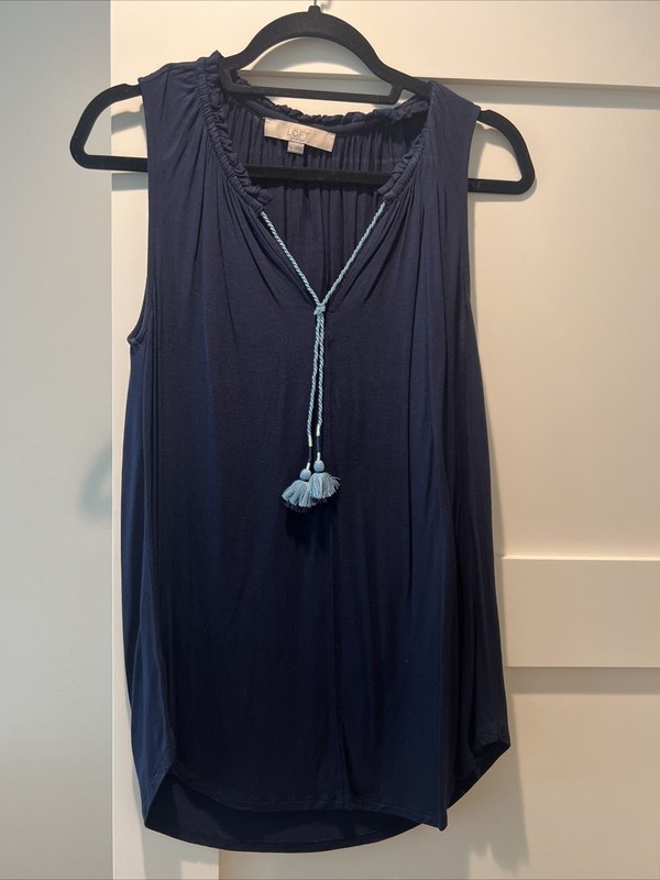 Ann Taylor Loft Women’s Navy Blue Tank Top With Tassels S