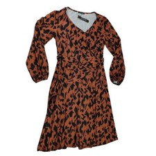 HUSKARY Animal Print Summer Dress with Long Sleeves Size M Wrap-Style
