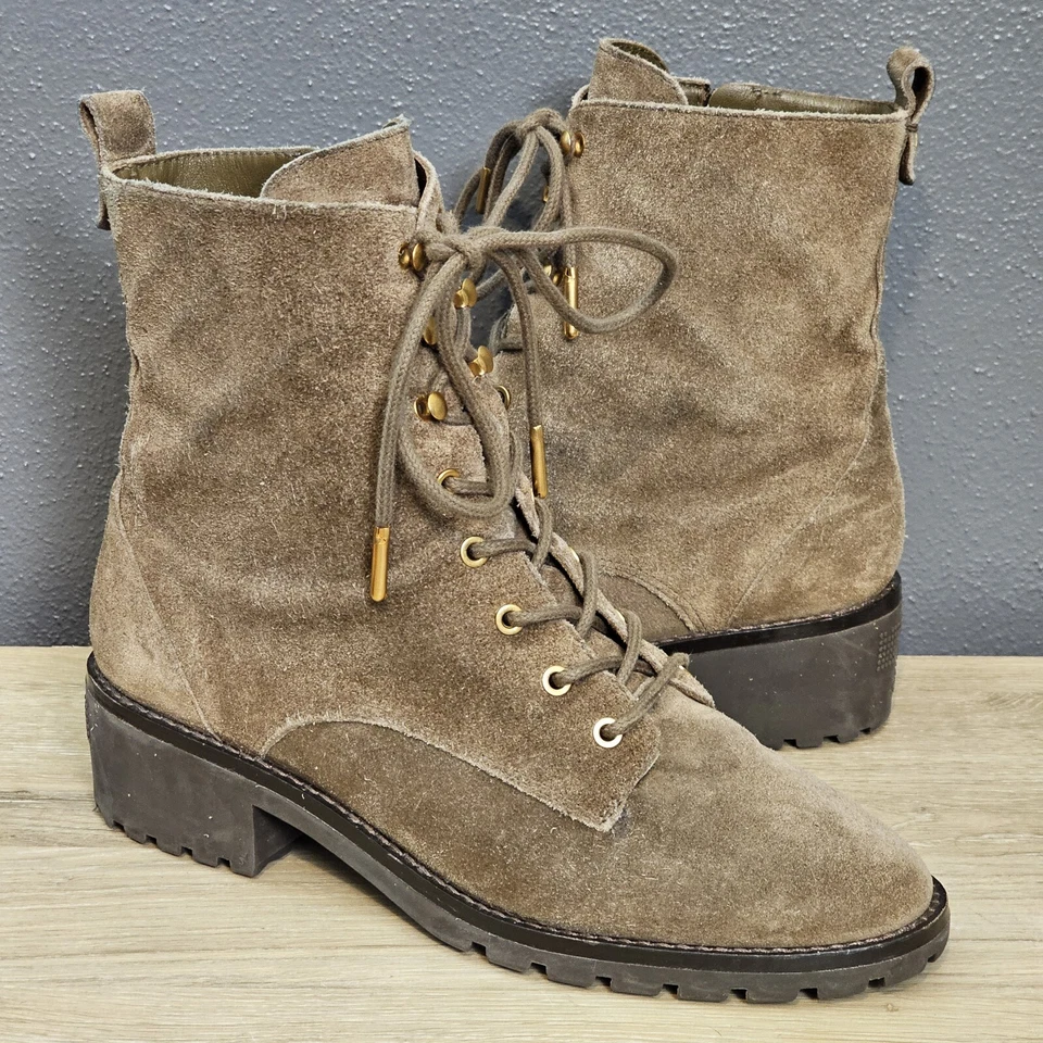 Botas de combate Tory Burch de gamuza con cordones para mujer 9 marrón suela Foto 4 de 4