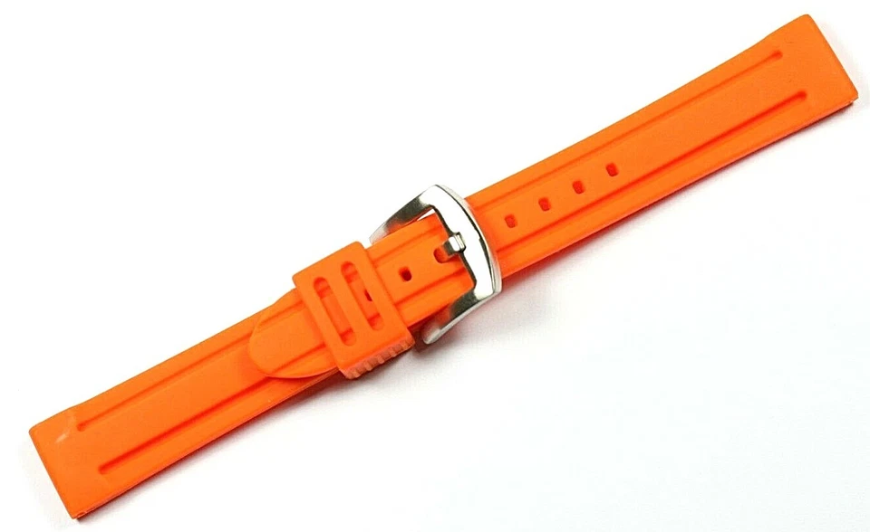 18 mm CORREA DE RELOJ NARANJA SILICIO DE ZRC ANTIALÉRGICA LAVABLE DEPORTES NUEVO Foto 3 de 4