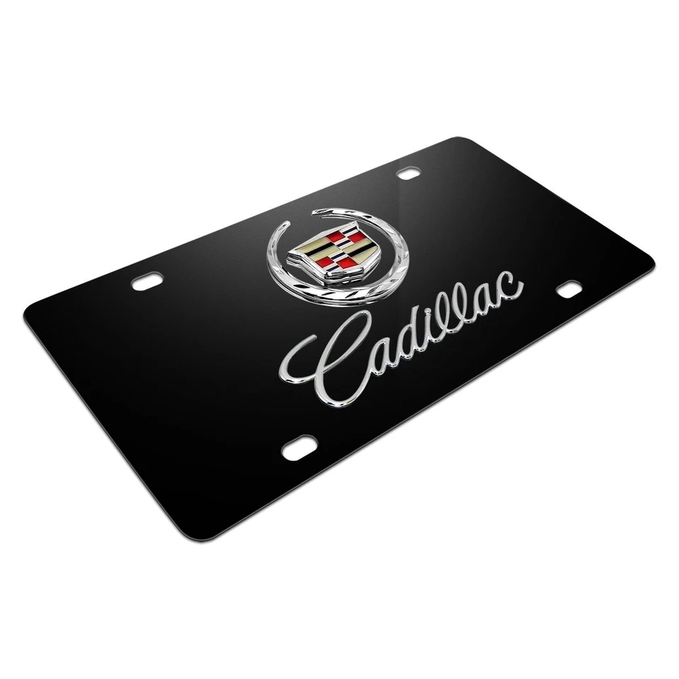 Placa de matrícula Cadillac doble logotipo 3D negra de acero inoxidable Foto 2 de 4