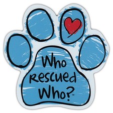 Blue Scribble Dog Paw Shaped Car Magnet - Who Rescued Who - Bumper Sticker