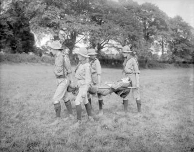 Boy Scout Old Photo - Boy Scouts carry an injured colleague on a makeshift stret