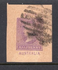 South Australia pre-printed QV stamp piece annotated 1868 on reverse