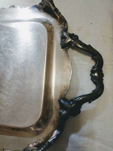 Antique FB Rogers Silver Co. Silver Plate Handled Tea Tray Ornate 1338 Footed - Picture 6 of 7