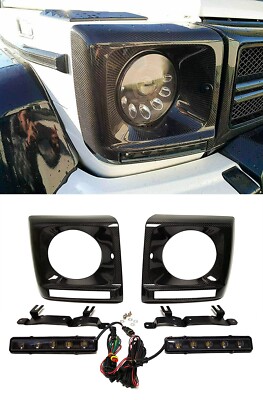 G Wagon Carbon Fiber Headlight Covers w LED for W463 G Class G55 G63 till 2018