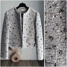 ZARA RRP $159 SEQUIN FESTIVE EMBELLISHED JACKET ZW COLLECTION SILVER NWT S M XL