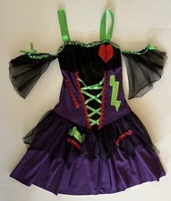 Halloween Spirit Mystic Witch Dress Girls S/M 10-12 Tween Black Purple Costume