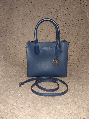 MICHAEL KORS-Mercer-Navy Pebble Leather Messenger