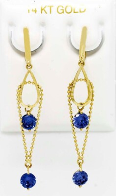 AAA TANZANITE 2.16 Cts HUGGIES CHANDELIERS EARRINGS 14k GOLD - New With Tag