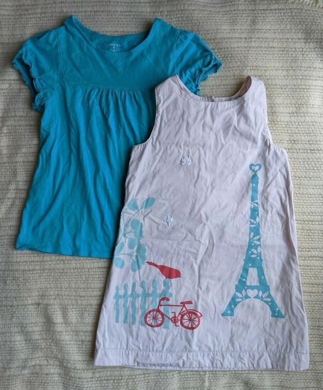 Atelier Catmini & Lands End Outfit - Blue Top w/ Eiffel Tower Jumper Dress, 6