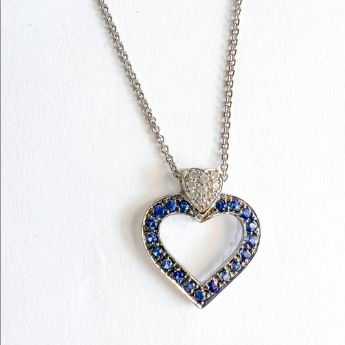 2Ct Round Simulated Sapphire Diamond Heart Women's Pendant 14K White Gold Plated - Picture 4 of 4