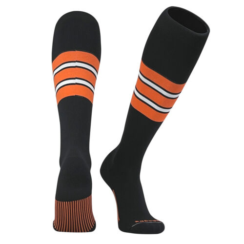 Calcetines de béisbol, softbol y fútbol de venta libre a rayas - negros, naranjas, blancos (E) - Imagen 1 de 4