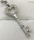 14k white gold natural diamond pendant heart key April Birthstone — photo 1