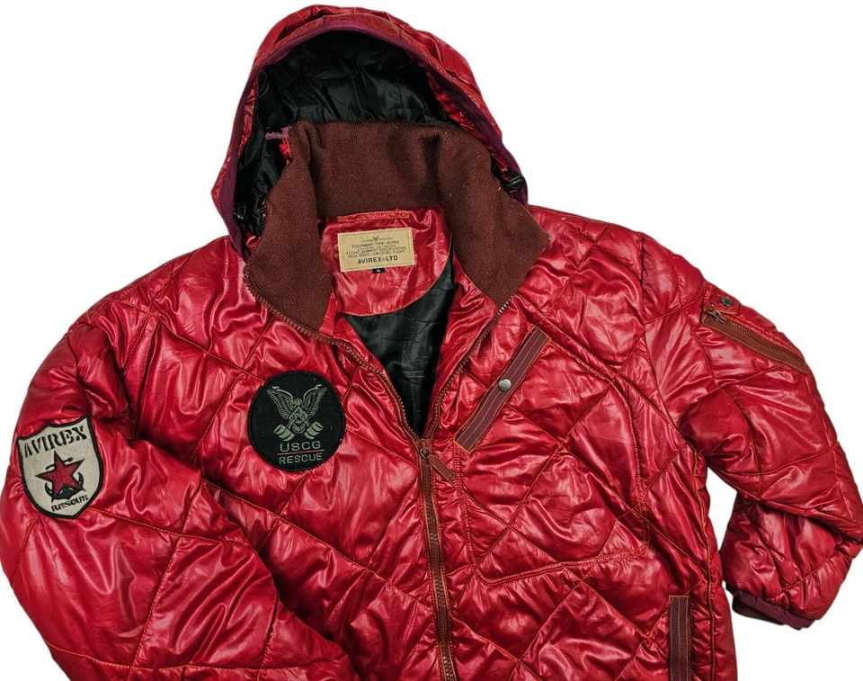 HOT Men's AVIREX USCG RESCUE QUILTED HOOD PATCHED POMEGRANATE Jacket 4L (Fit 3L) - Image 4 of 4