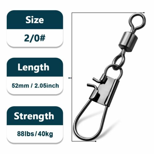 9KM Interlock Snap Rolling Swivel 50Pcs Stainless Steel Fishing Cross Lock Snaps - Picture 14 of 22