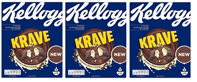 3x Kellogg's Krave Cookies Cream Flavour Kakao-Cerealien Gefüllt mit Creme 410g