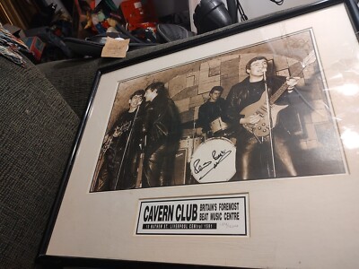 SIGNED PETE BEST, THE BEATLES Frame Cavern Club & COA on back