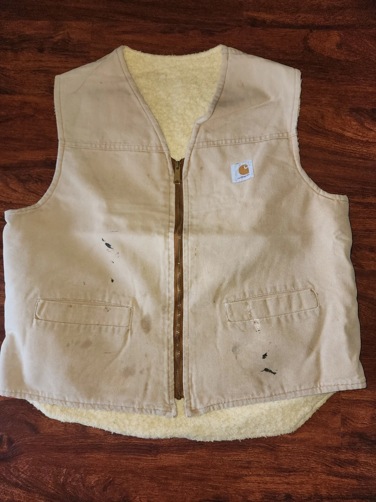 VTG CARHARTT 6SVT SHERPA FLEECE LINED DUCK CANVAS WORKWEAR VEST TAN SZ XLARGE T