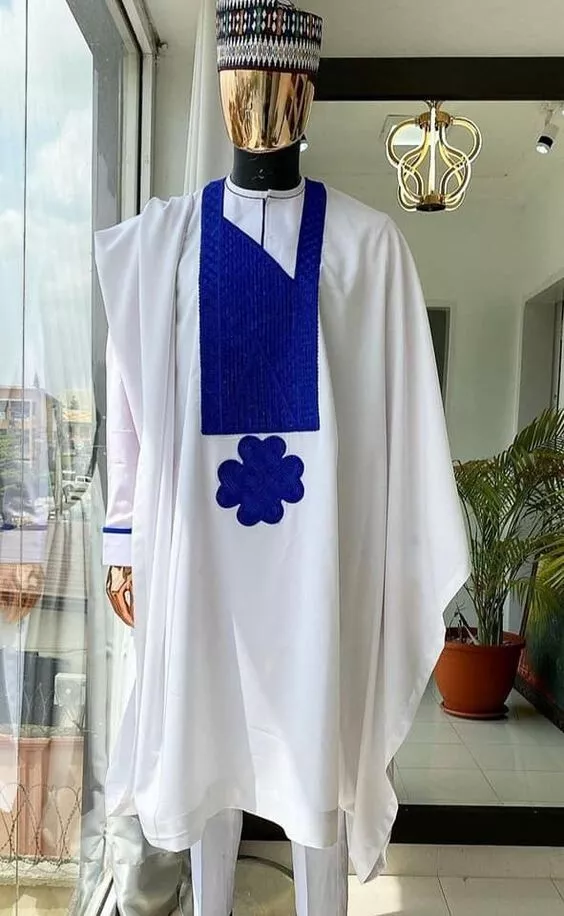 White Blue Black Agbada 3 Pcs Men Kaftan African Clothing