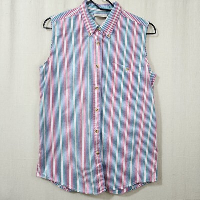 Northern Reflections Sleeveless Button Up Shirt Womens Small Vintage Striped Top