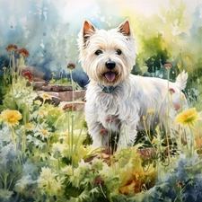Westie White Highland Terrier Dog Art Watercolor Painting PRINT of Original
