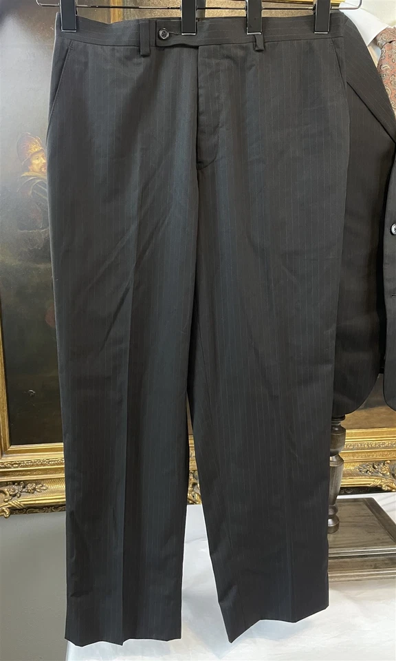 Van Heusen 38R 32 x 30 2 Piece Espresso Brown Pinstriped 3 Button Suit - Image 2 of 4