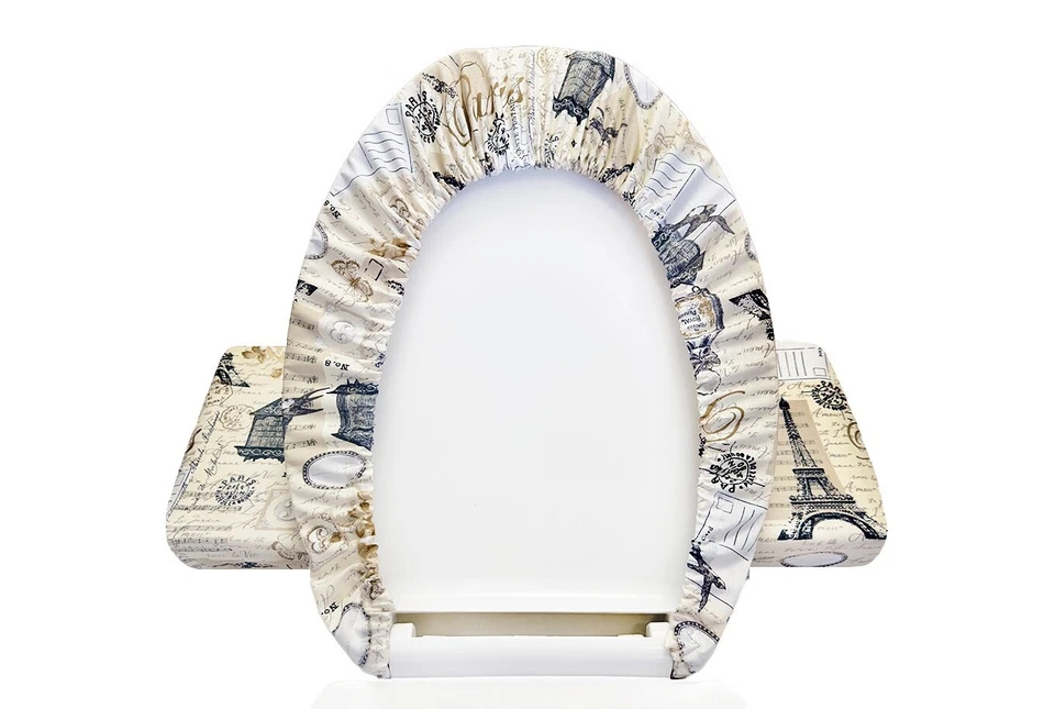 Tapa de asiento de inodoro y tapa de tanque de tela ligera beige París Francia Foto 2 de 2