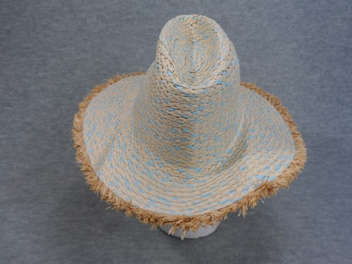David And Young Straw Hat Packable Foldable Tan/Light Blue Womens One Size - Picture 4 of 7